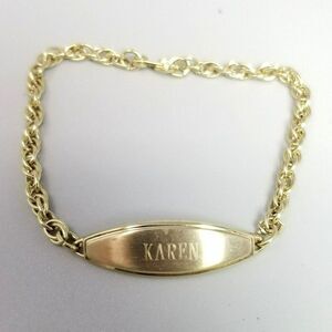 Vintage Speidel Engraved ID Bracelet, Karen Love, Steph, Gold Tone, 7 Inches